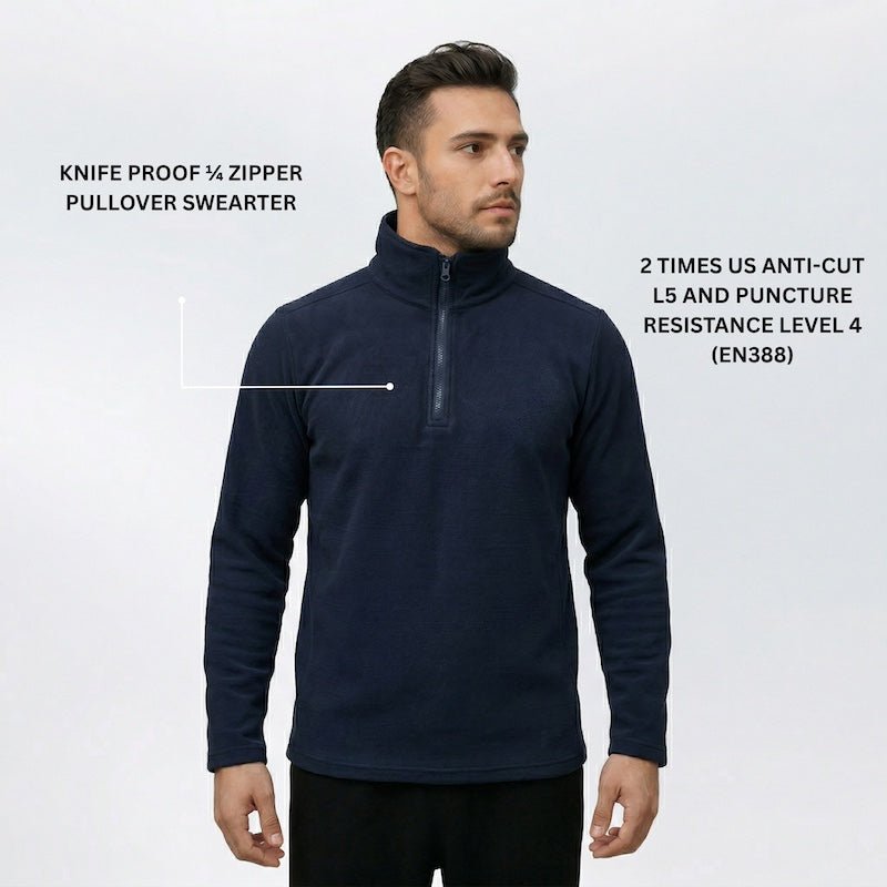 Model wearing fleece pullover sweater demonstrating discreet casual look