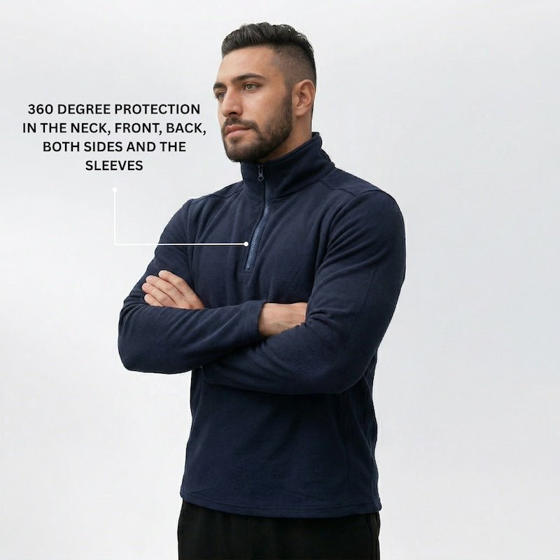 Side view of knife-proof fleece showing soft body armour fit