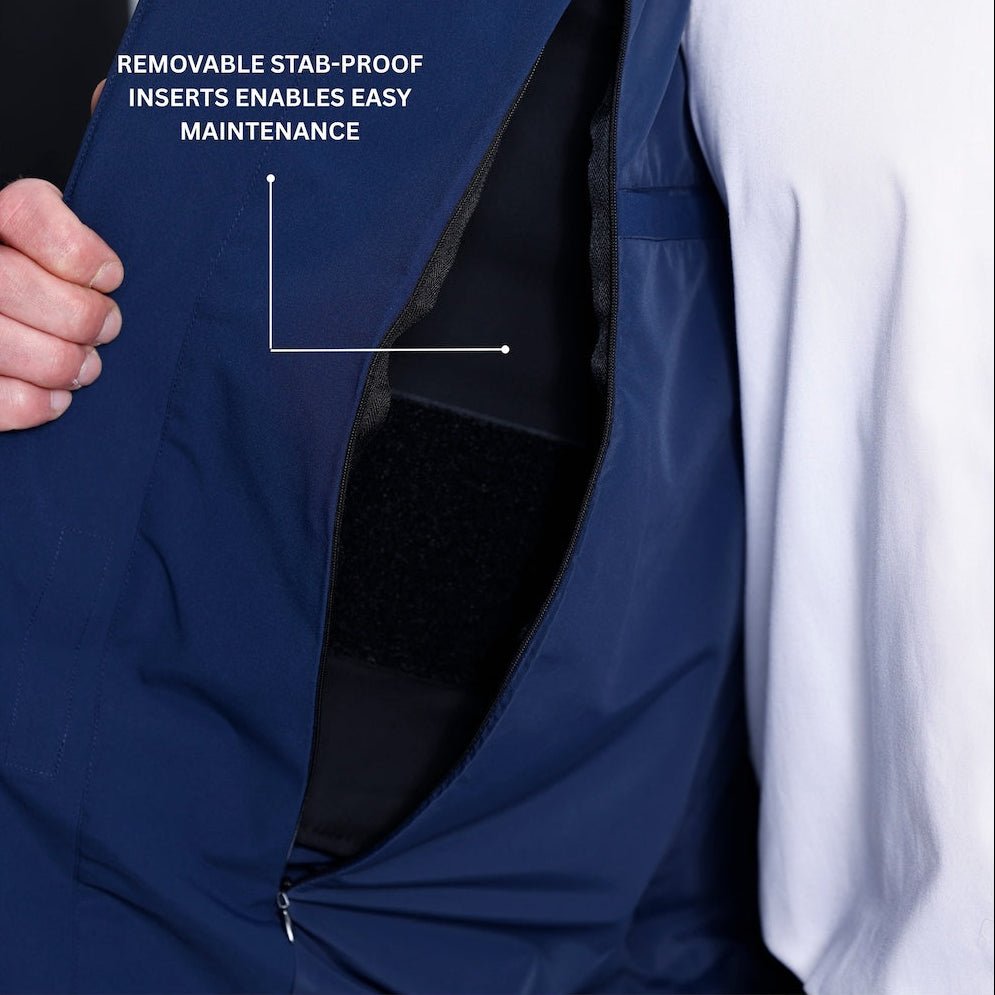 Jacket detail - collar and zip area of ArmorLite Diplomat Harrington