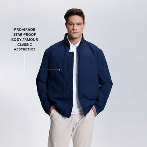 Diplomat Harrington jacket worn by model front view studio setting