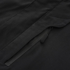Jacket back emphasizing weatherproof shell and breathable construction